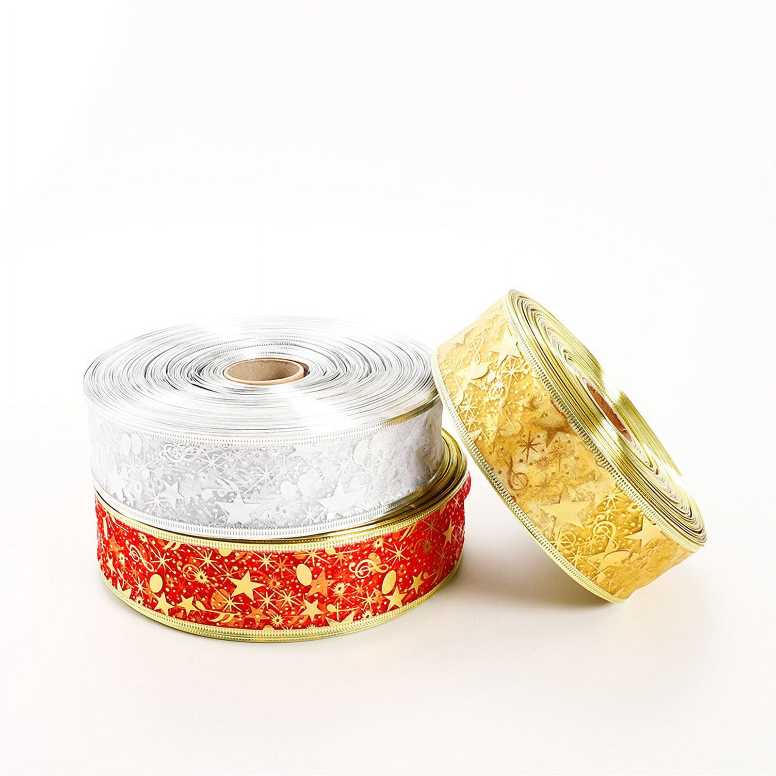 Gold Star Wired Sheer Ribbon Christmas Tree Decoration Christmas Gift Wrap Wreath DIY, 2 Inch by 100-Yard Spool