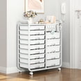 thumbnail image 2 of BEHERZT 14 Drawer Rolling Cart with Tabletop & DIY Pegboard, Storage Carts with Wheels, Organizers Utility Cart, White, 2 of 7