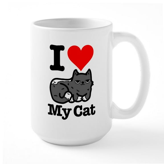 CafePress - I Heart My Cat Large Mug - 15 oz Ceramic Large White Novelty Mug