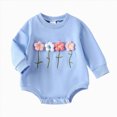 thumbnail image 4 of zuwimk Newborn Baby Girl Romper 3D Flower Fall Winter Clothes Striped Waffle Bubble Sweatshirt Cute Coming Home Outfit(12-18 Months,Blue), 4 of 5