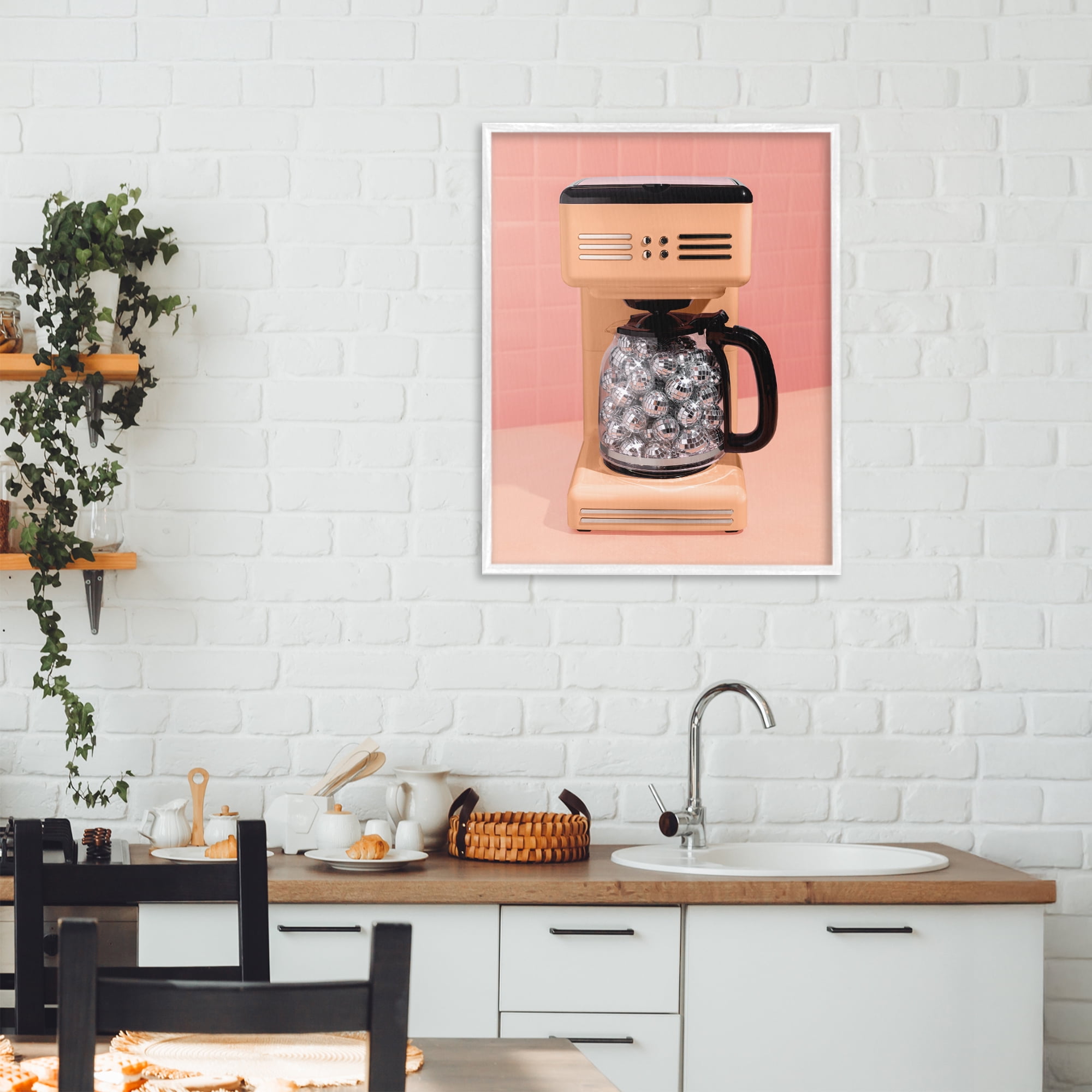 Stupell Industries Disco Coffee Maker over Orange White Framed Giclee Art, design by LISH Creative