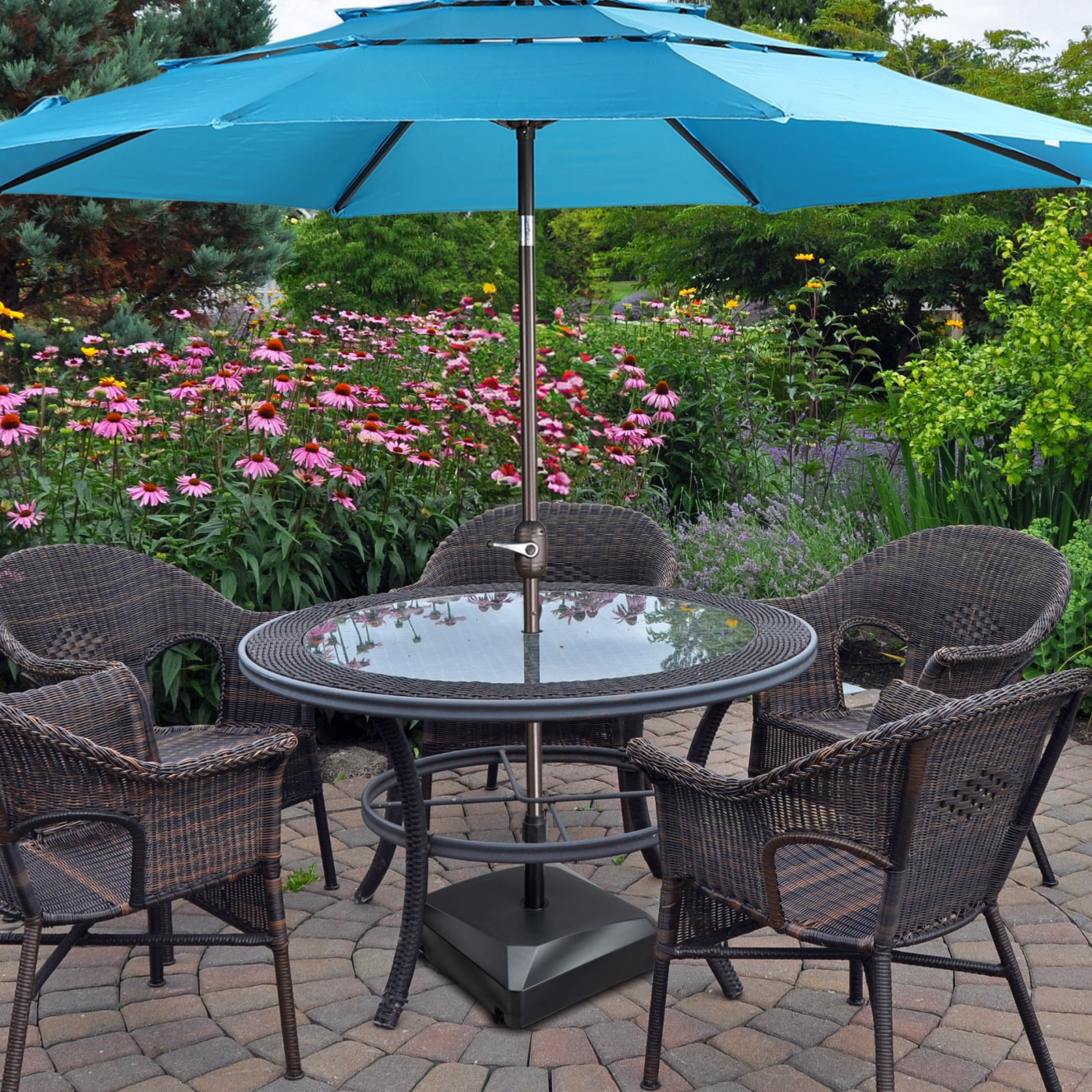 BPS Heavy Duty Fillable Patio Umbrella Base with 4 Wheels, 2 Locks and Adjustable Knob - Black
