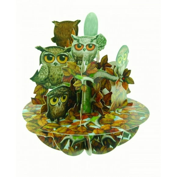 Santoro Group of Owls on Birch Branches Santoro Pirouettes 3D Pop Up Greeting Card