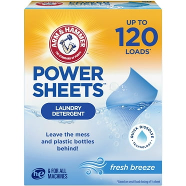 ARM & HAMMER Power Sheets Laundry Detergent, Fresh Breeze 60 ct, up to 120 small loads