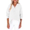 thumbnail image 6 of Qwertyu Womens Gauze Shirts Summer Casual Button V Neck Long Sleeve Shirts Oversized Solid Color Blouses Tops White 2XL, 6 of 6