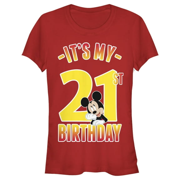 Junior's Mickey & Friends It's My 21st Birthday  Graphic Tee Red Small