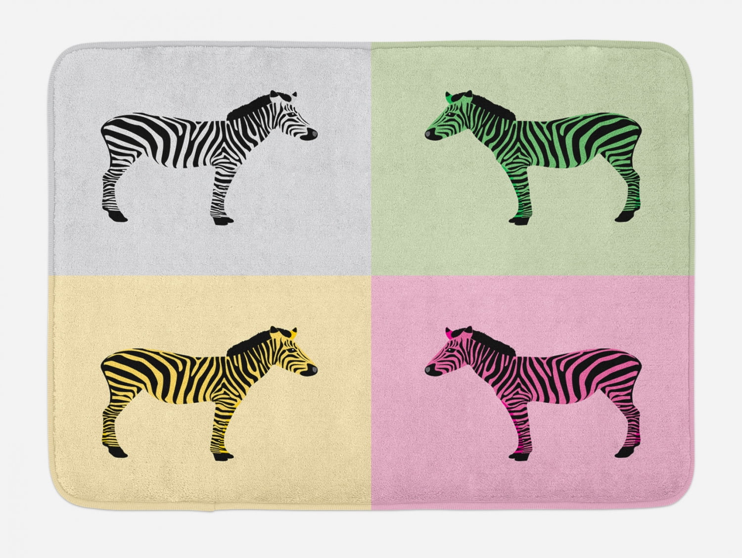 Pink Zebra Bath Mat, Zebras in Different Color Boxes Pop Art Stylized
