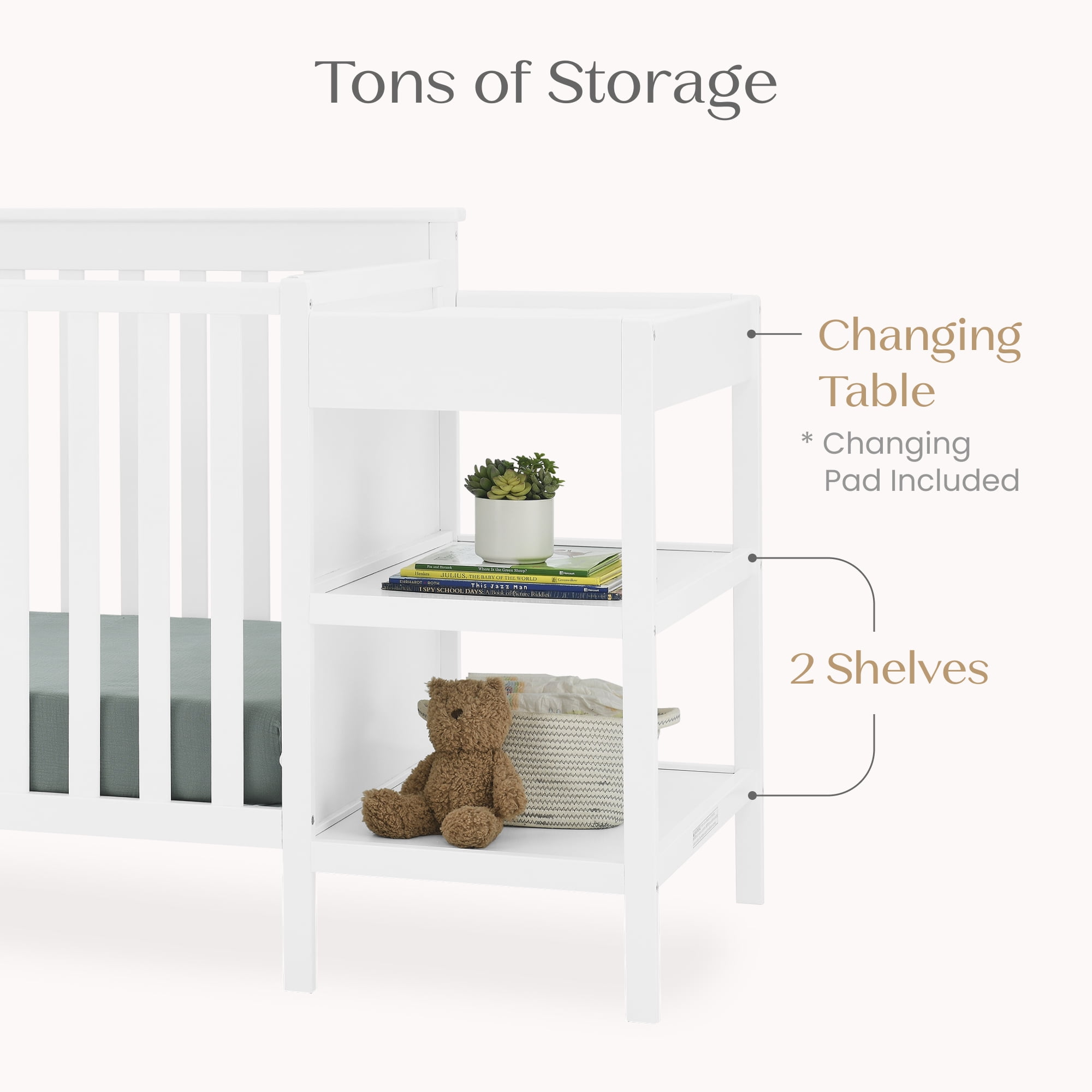 Delta Children Ellie 5-in-1 Convertible Crib and Changer - Greenguard Gold Certified, Bianca White