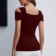 thumbnail image 4 of cfhntfmh Trendy Tops for Women Cold Shoulder Slim Shirts Summer Short Sleeve V Neck Going out Tunic Tops, 4 of 7