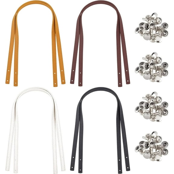 8pcs Leather Bag Strap Replacement 22.6 Inch Handmade Leather Purse Handles Belt Shoulder Bag Strap Handbag Strap with Rivets DIY Purse Making Supplies(0.47inch Wide) 4 Colors