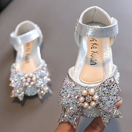 

NIUREDLTD Toddler Kids Grils Dress Shoes Fashion Spring And Summer Girls Sandals Dress Dance Performance Princess Shoes Pearl Rhinestone Big Bow Breathable And Comfortable Princess Shoes Silver 32