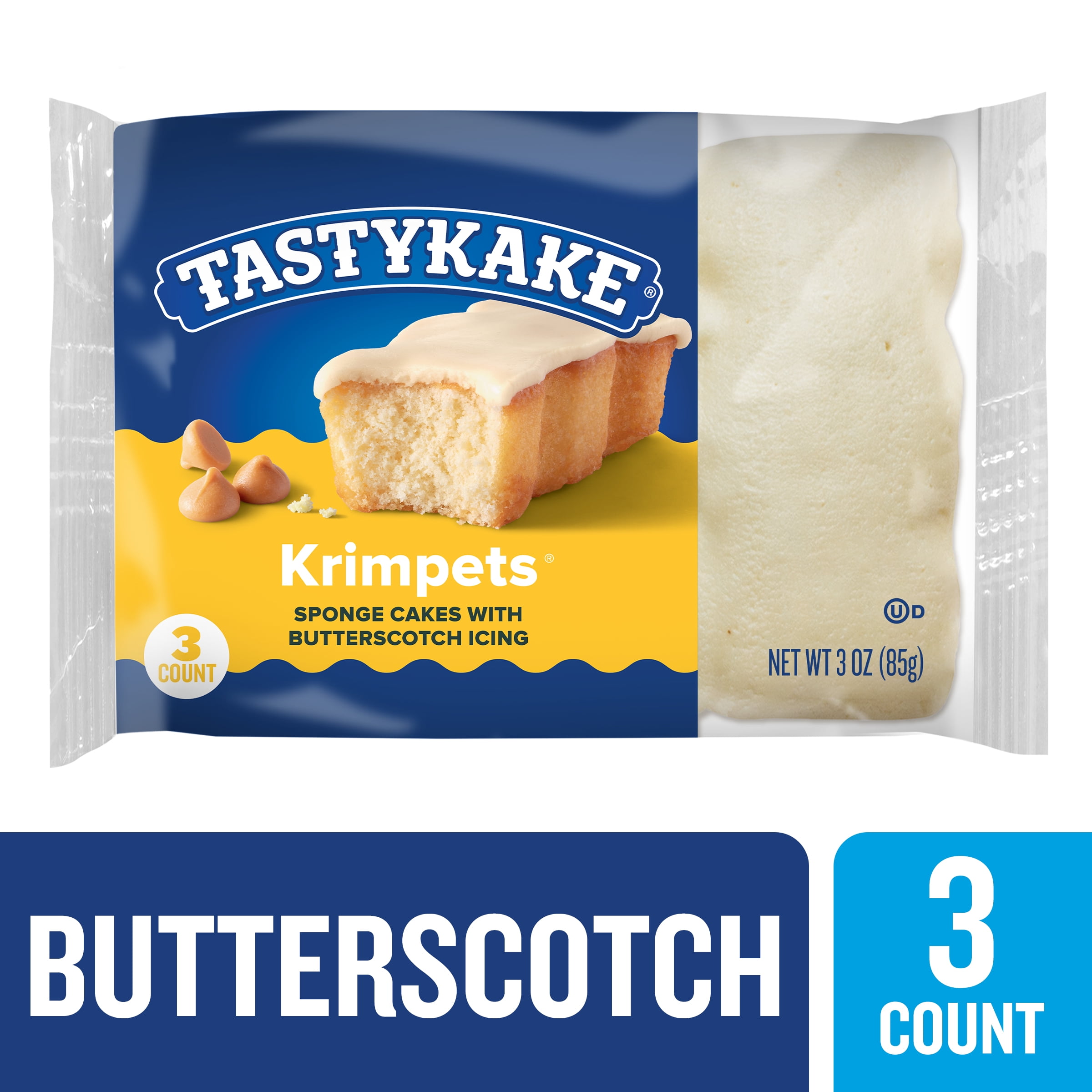 Tastykake Butterscotch Krimpets, Sponge Cakes with Butterscotch Flavored Icing, 3 oz, 3 Count