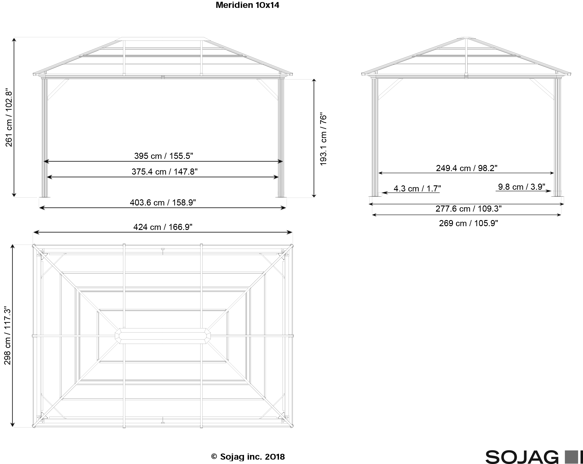 Sojag Meridien 14' x 10' Hardtop Gray 