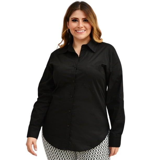 Blusa camisera entallada Roman Fashion/Tallas Extras, 9512 (Negro) negro 36 Roman Fashion BL-RF-9512-NEGRO-ALL