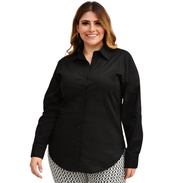 Blusa camisera entallada Roman Fashion/Tallas Extras, 9512 (Negro) negro 36 Roman Fashion BL-RF-9512-NEGRO-ALL