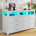 thumbnail image 6 of Whalefall 6 Drawer Dresser with LED Lights and Charging Station, Wood Dresser Chest of Drawers for Adult Bedroom, White, 6 of 8