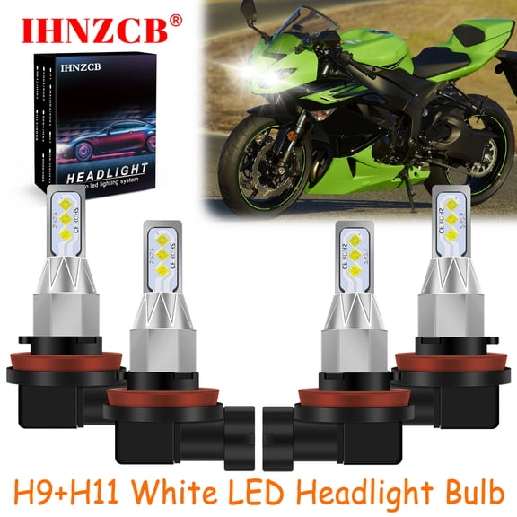 IHNZCB for Kawasaki Ninja ZX6R ZX600 2007-2012 4X H9 H11 LED Headlights Bulb High Low Beam 55W White LXB,Motorcycle Light,Y04