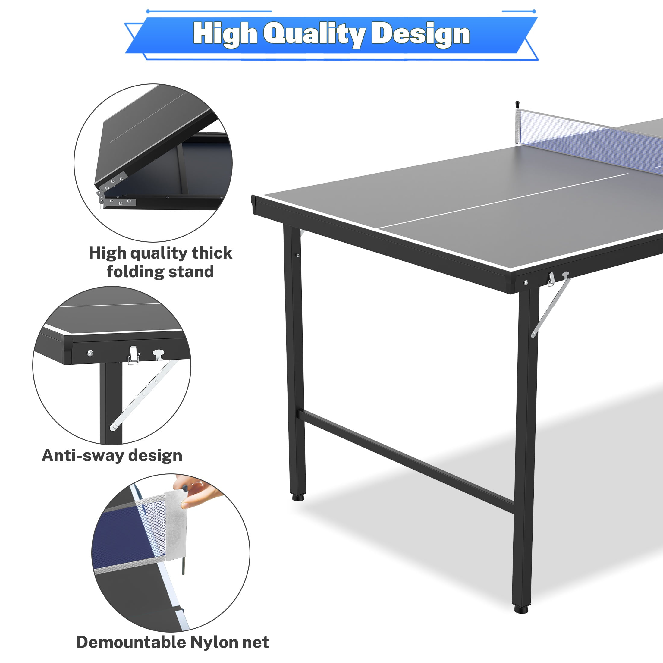 5ft Mid-Size Table Tennis Table Foldable, Portable Ping Pong Table Set for Indoor & Outdoor Games, SEGMART High-Performance Ping Pong Paddle 2 Player Set, Easy Assembly and Adujstable Ping Pong Table