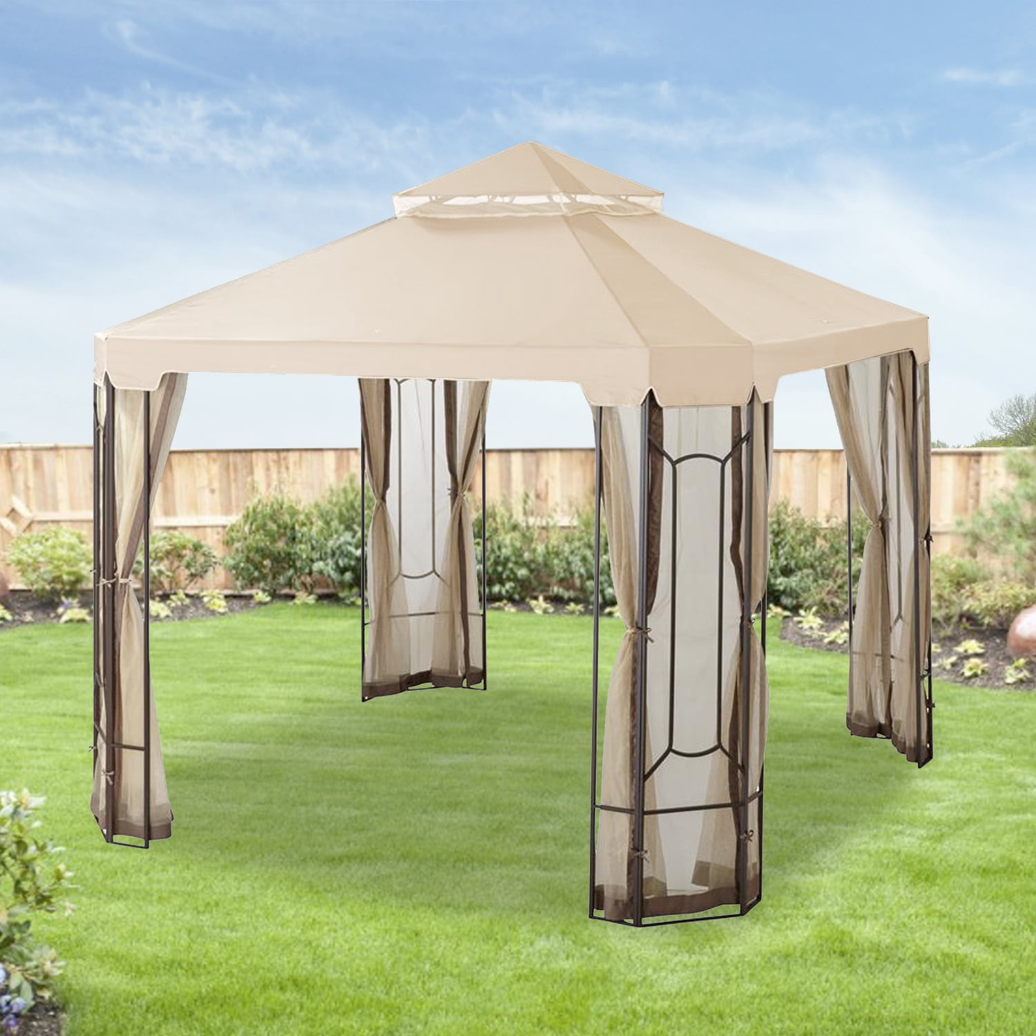Garden Winds Ersatzabdeckung Für Deluxe Pagoden-Pavillon - RipLock 500 Gewebe, Beige, UV- & Wasserabweisend