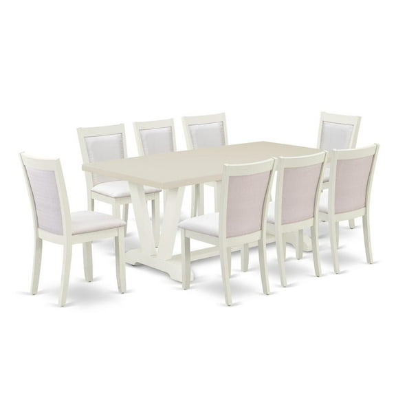 East West Furniture V-Style 9-Piece Asian Wood Dining Set in Cream/White
