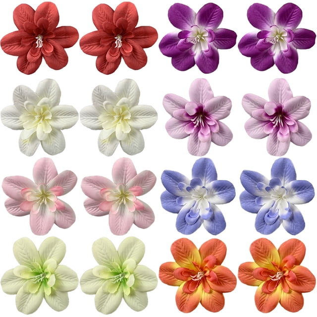 KAKOWELY 16 pinzas para el pelo con flores artificiales de seda, decoración de orquídeas, material para pinzas para el pelo con flores artificiales falsas.