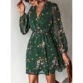 thumbnail image 4 of Cupshe Women's Floral Print Chiffon A-Line Mini Dress Long Peasant Sleeves, Green, 4 of 6