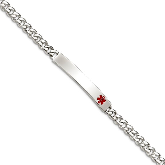 925 Sterling Silver Lobster Claw Closure Polished Medical Curb Link ID Bracelet 8.5 Inch 5mm Wide Identification Bracele