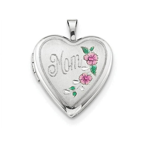 FJC Finejewelers Sterling Silver 20mm Enameled Floral Mom Heart Locket Necklace