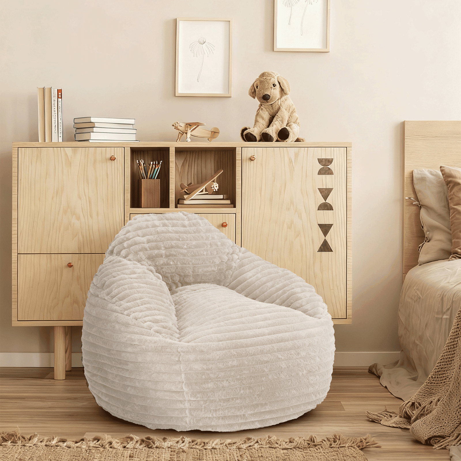 Oversized Bean Bag Chair, Beanbag for Adults, Comfy Refillable Single Sofa for Living Room, Bedroom, Dorm, Beige