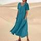 thumbnail image 1 of Puntoco Vestido Casual De Manga Corta De Algodón Y Lino De Color Sólido De Verano Para Mujer Vestido Suelto De Manga Corta Con Dos Bolsillos Vestido De Cuello Redondo De Manga Corta Verde L, 1 of 6