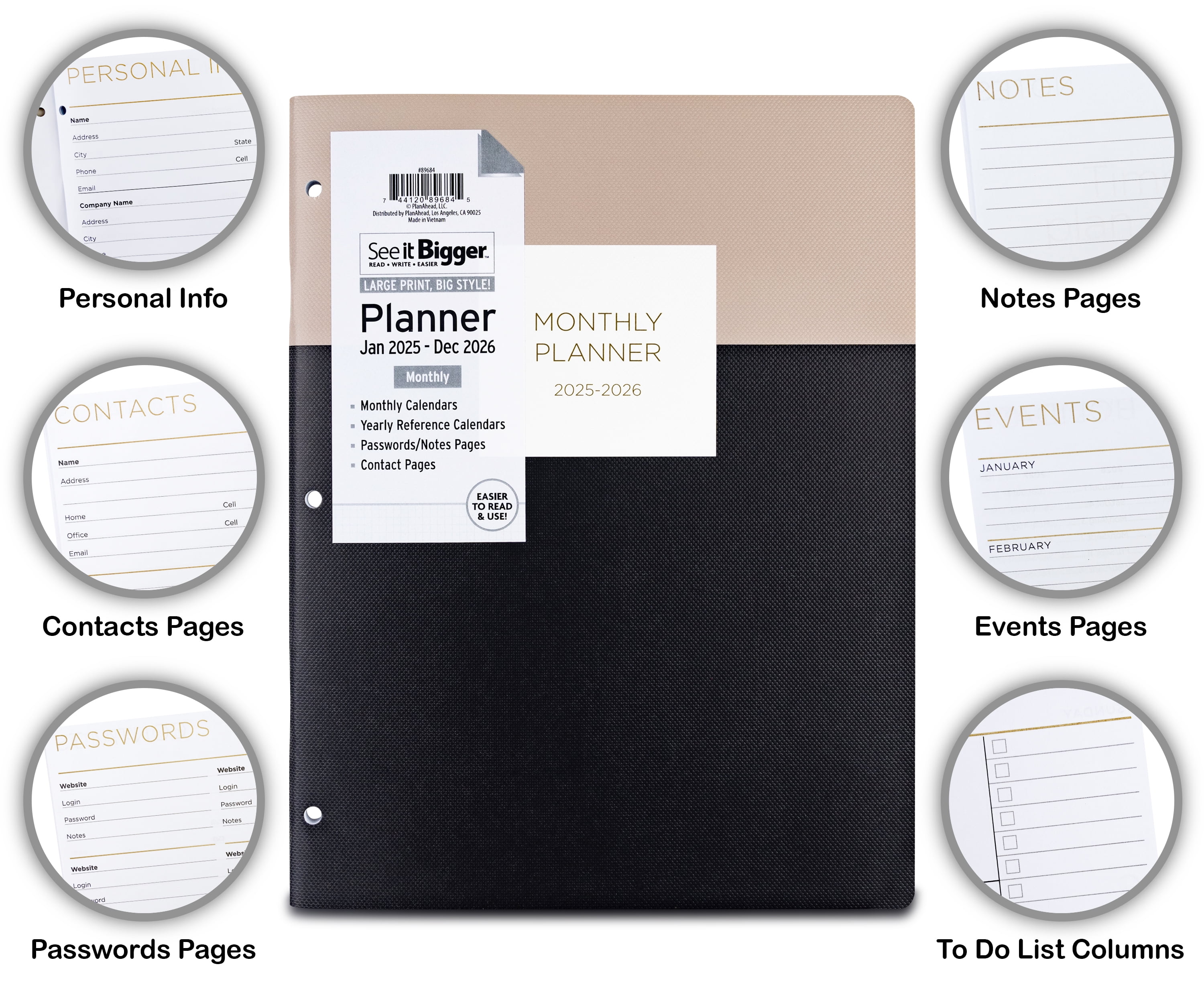 See it Bigger January 2025 - December 2026 Monthly Dated Planner (8.5"x 11")
