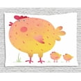 thumbnail image 1 of Chicken Tapestry, Mother Hen and Chicks Farm Animals Agriculture Family Theme, Wall Hanging for Bedroom Living Room Dorm Decor, 80W X 60L Inches, Dark Coral Pale Orange Yellow, by Ambesonne, 1 of 2