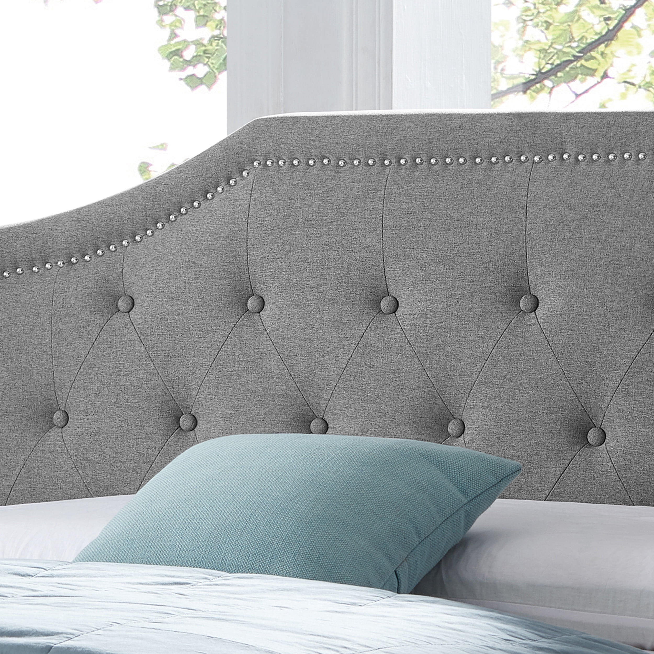 Noble House Rigley Contemporary Fabric Upholstered Queen/Full Headboard, Charcoal Gray and Black