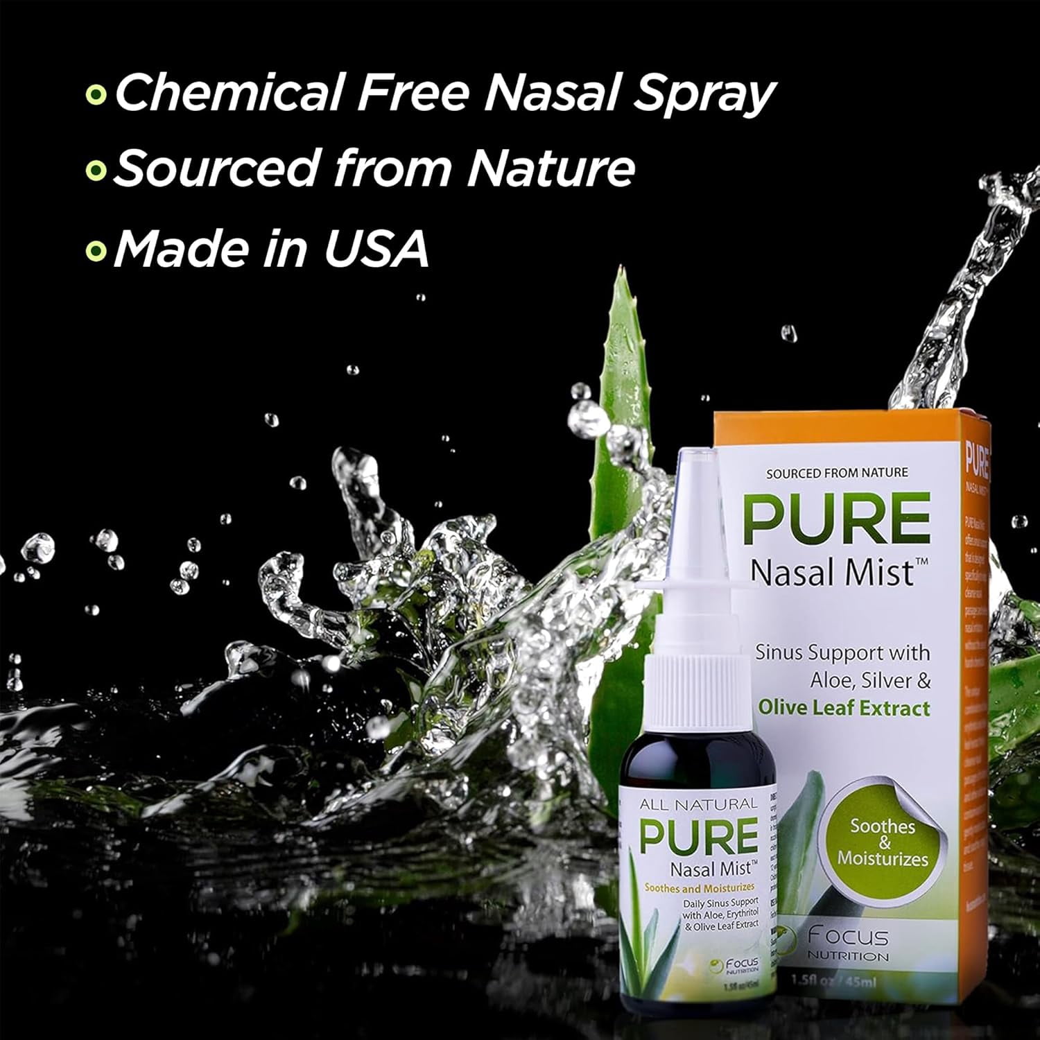 Pure Nasal Mist 1.5oz | Sinus Relief Nasal Spray | Soothe and Moisturize Your Nose | Silver Nasal Spray with Aloe, Erythritol, and Olive Leaf Extract