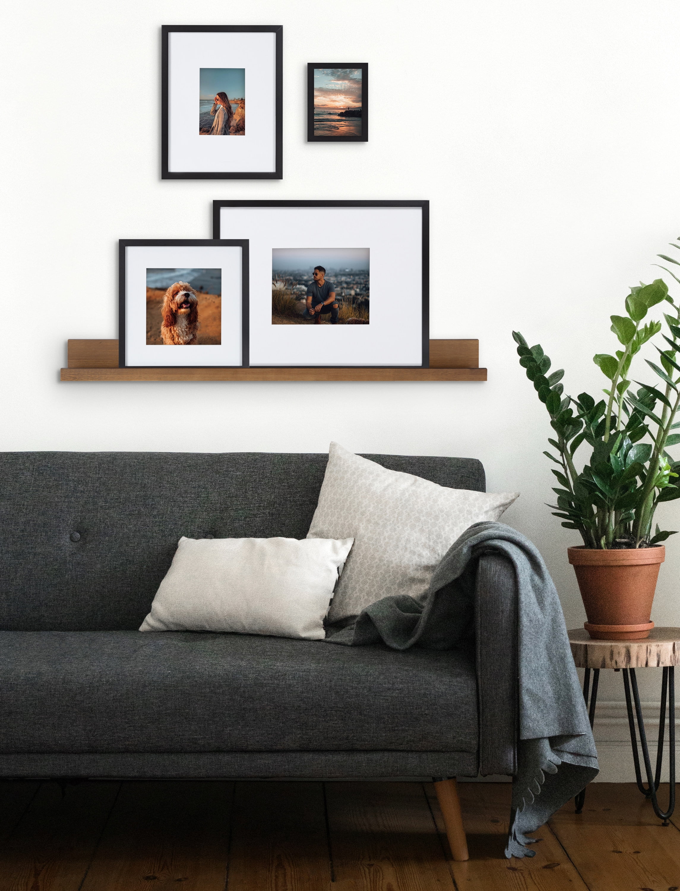 Kate and Laurel Gallery Transitional Frame and Shelf Set, Set of 8, Rustic Brown and Black, Sophisticated Picture Frame Collage with Multiple 並行輸入