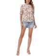 thumbnail image 2 of INSPIRE CHIC Mock Neck Dressy Blouses for Women Casual Summer Floral Button Down Shirt Puff Short Sleeve Casual Work Chiffon Top M White, 2 of 6