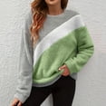 thumbnail image 2 of Lenpel Women's Fuzzy Fleece Sweatshirts Crewneck Long Sleeve Color Block Plush Warm Pullover Tops Soft Casual Sweaters(Green,Medium), 2 of 7