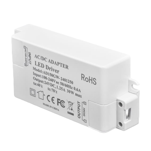 Transformador de luz de tira LED, fuente de alimentación LED de 30 W CC 24 V 1,25 A, controlador LED, funcionalidad inteligente