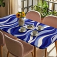 thumbnail image 3 of Blue Moire Table Cloths for 6 Foot Rectangle Tables, Classic Modern Abstract Art Elegant Patio Waterproof Elastic Fitted Tablecloths, Washable Rectangular Table Cover for Camping, 3 of 8