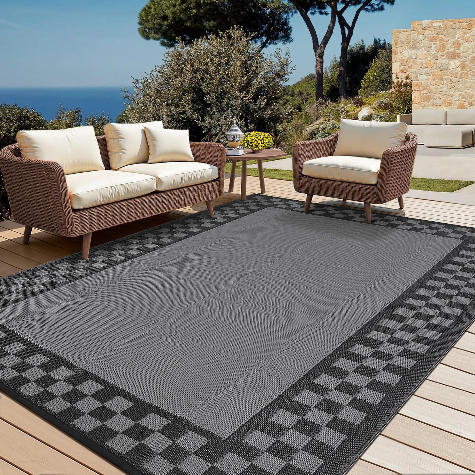 Outdoor Rug, Waterproof Reversible Patio Rug, Extra Large Plastic Straw Area Rug for Camping, RV, Backyard