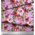 thumbnail image 2 of Soimoi Pink Rayon Crepe Fabric Leaves & Peony Floral Print Sewing Fabric Yard 46 Inch Wide, 2 of 3
