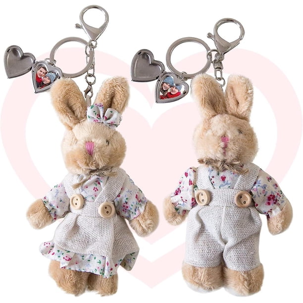 Llaveros bonitos para parejas, dijes de fotos de conejito de peluche para mochila, regalo de San Valentín para niños, para él, su novia, novio