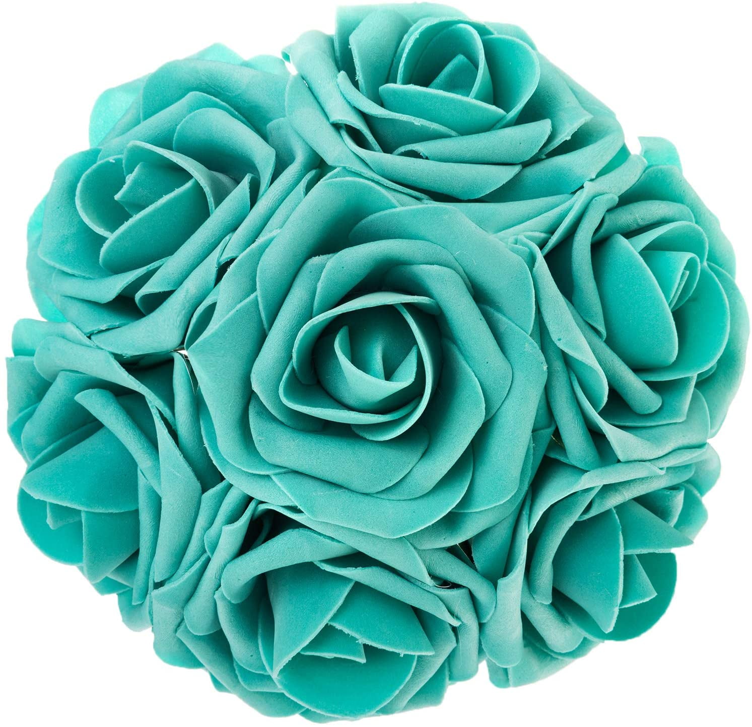 Artificial Flowers 25pcs Real Looking Teal Green Fake Roses w/Stem for DIY Wedding Bouquets Centerpieces Bridal Shower Party Home Decorations