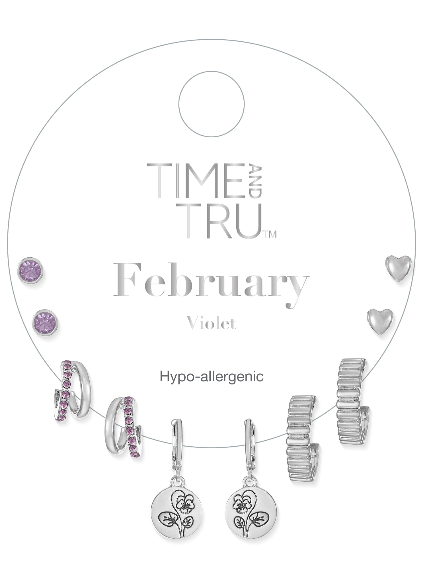 Time and Tru February Iris Earring Pack Silvertone
