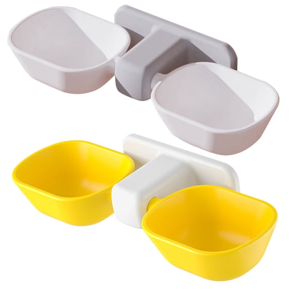 Soimiss 2Pcs Wall Mounted Pet Food Feeder Dual Bowl with Neck Guard and Anti Spill Design