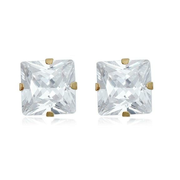 AVORA 10K Yellow Gold Princess Cut 6mm Simulated Diamond CZ Stud Earrings