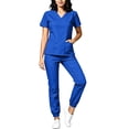 thumbnail image 5 of mihongmao Scrubs for Women 4-Way Stretch Nursing Outfit Loose Pants Pocket Caregiver Short Sleeve V-Neck Blouses Nursing Uniform Set Blue 2X, 5 of 6