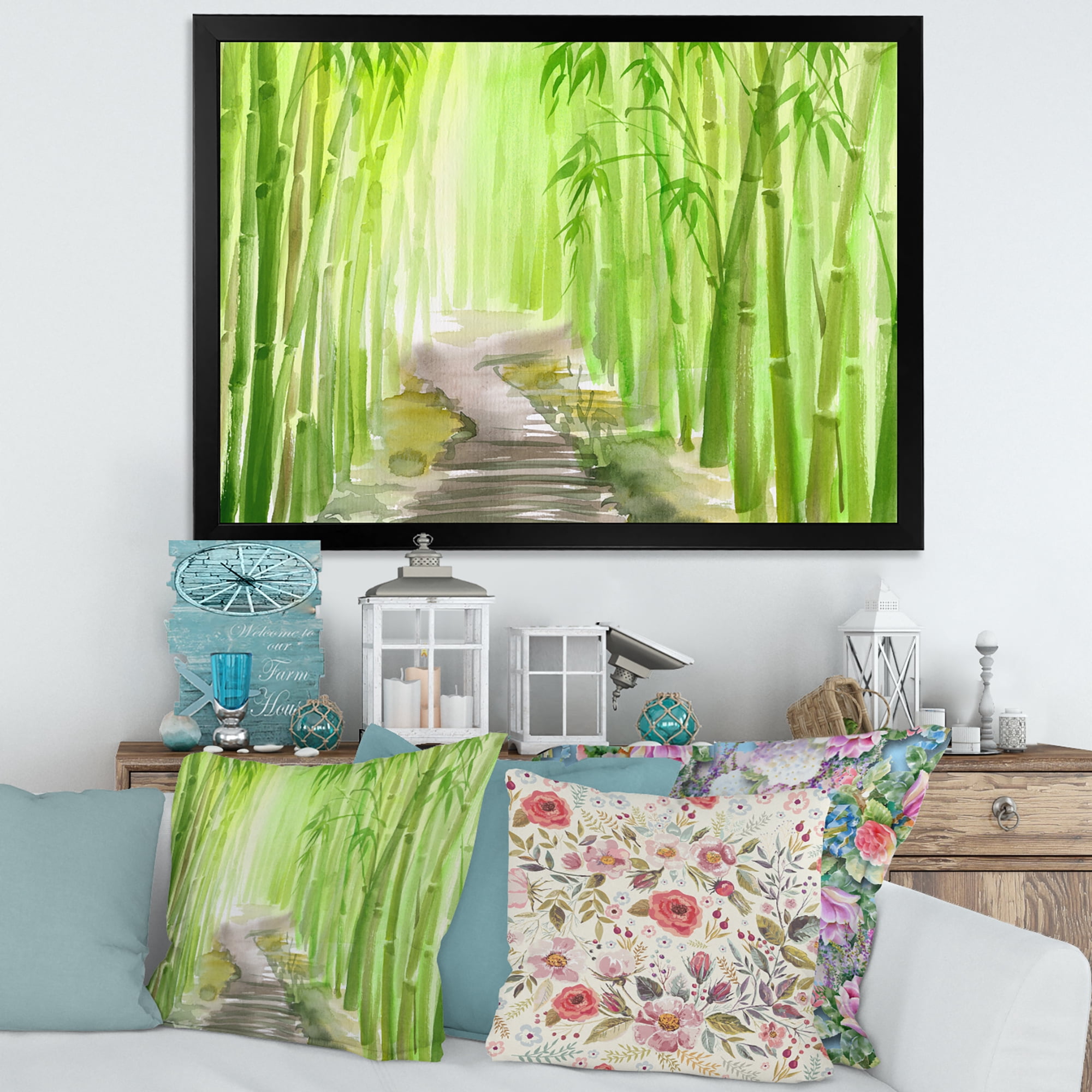 Designart 'Path in Green Bamboo Forest' Traditional Framed Art Print