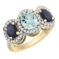 thumbnail image 1 of 14K Yellow Gold Natural Aquamarine & HQ Blue Sapphire 3-Stone Ring Oval Diamond Accent, size 7, 1 of 2