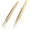 thumbnail image 1 of FERYES Lash Tweezers for Eyelash Extensions, Professional Dolphin & Boot Tweezers, Stainless Steel Lash Extension kit, Volume Precision Eyelash Tweezer with Tin Box, 2 Pcs, Gold-Plated, 1 of 8